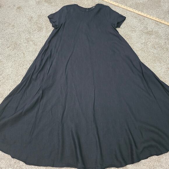 Women’s Black Maxi Shirt Dress Flare Drape S Minimalist Lagenlook Boho Elegant - Picture 4 of 8
